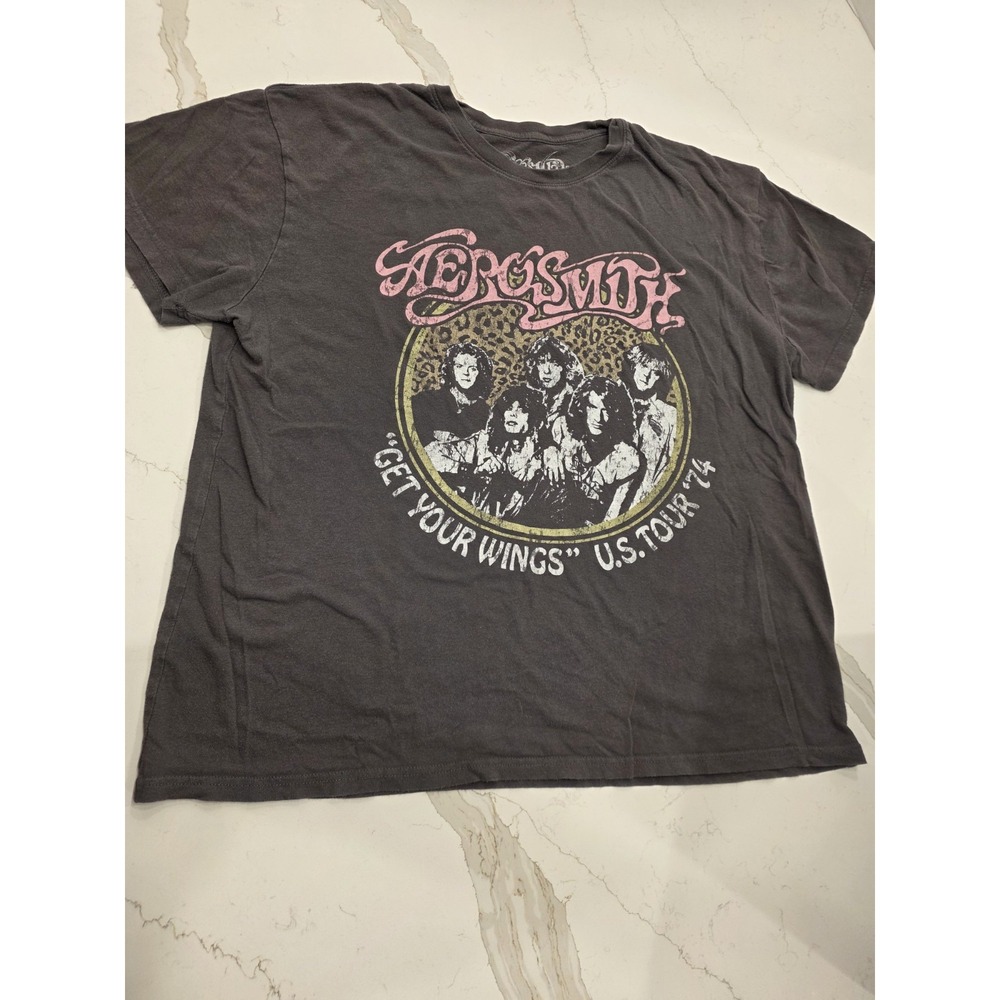 Aerosmith Get Your‎ Wings U.S. Tour 74 Graphic Tee XL Black Cotton Vintage Rock